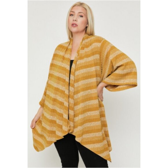 Kimono style striped cardigan Plus Size 1XL Mustard - Picture 3 of 4
